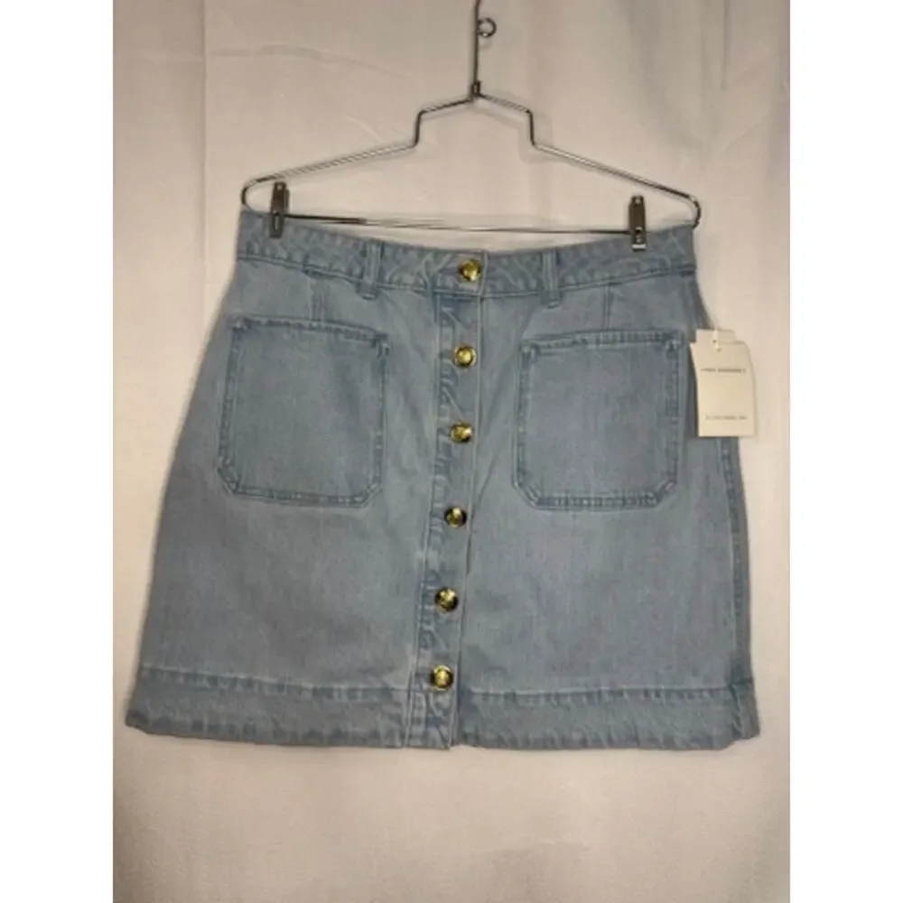 414. Free Assembly Blue Gingham Top & Denim Skirt Set Size 10-12 NWT - Picture 6 of 7